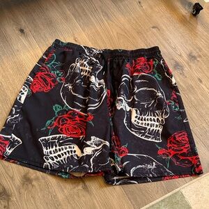 Skull and Rose Patterned Shorts